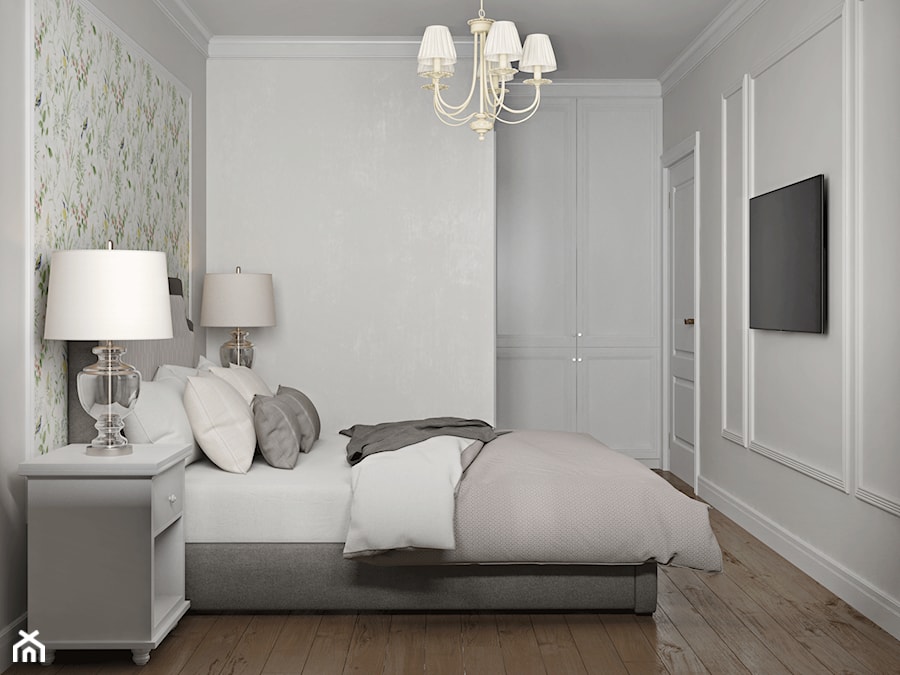 Elbląg - projekt mieszkania w stylu klasycznym - Mała biała sypialnia, styl tradycyjny - zdjęcie od ABD Projects