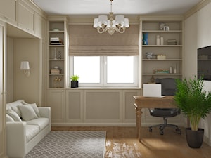 Elbląg - projekt mieszkania w stylu klasycznym - Średnie w osobnym pomieszczeniu z sofą beżowe białe biuro, styl tradycyjny - zdjęcie od ABD Projects