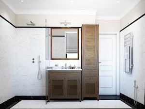 Sztum - projekt domu jednorodzinnego w stylu klasycznym - Mała z lustrem z marmurową podłogą łazienka z oknem, styl tradycyjny - zdjęcie od ABD Projects