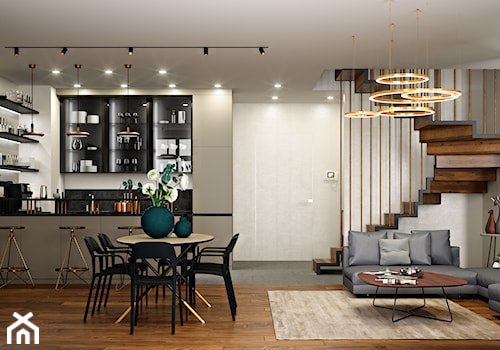 Elbląg - 2-poziomowe mieszkanie w stylu minimalistycznym - Średni szary salon z kuchnią z jadalnią, styl minimalistyczny - zdjęcie od ABD Projects