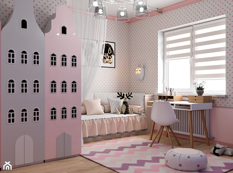 Ukraina / Biała Cerkiew - 2-poziomowe mieszkanie w stylu minimalistycznym - Średni biały różowy pokój dziecka dla dziecka dla dziewczynki, styl tradycyjny - zdjęcie od ABD Projects