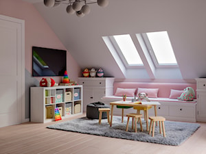 Okolice Elbląga - projekt części domu jednorodzinnego - Duży biały różowy pokój dziecka dla dziecka dla dziewczynki, styl tradycyjny - zdjęcie od ABD Projects