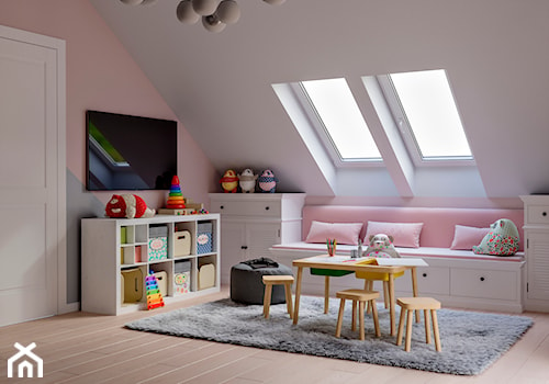 Okolice Elbląga - projekt części domu jednorodzinnego - Duży biały różowy pokój dziecka dla dziecka dla dziewczynki, styl tradycyjny - zdjęcie od ABD Projects