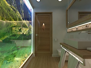 Projekt wnętrza apartamentu hotelowego ***** - Mała bez okna z lustrem ze szkłem na ścianie z punktowym oświetleniem łazienka, styl nowoczesny - zdjęcie od Ksiestwo Goralskie Design