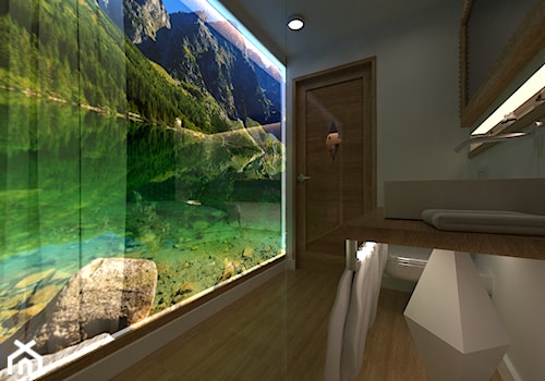 Projekt wnętrza apartamentu hotelowego ***** - Średnia bez okna z lustrem ze szkłem na ścianie z punktowym oświetleniem łazienka, styl tradycyjny - zdjęcie od Ksiestwo Goralskie Design
