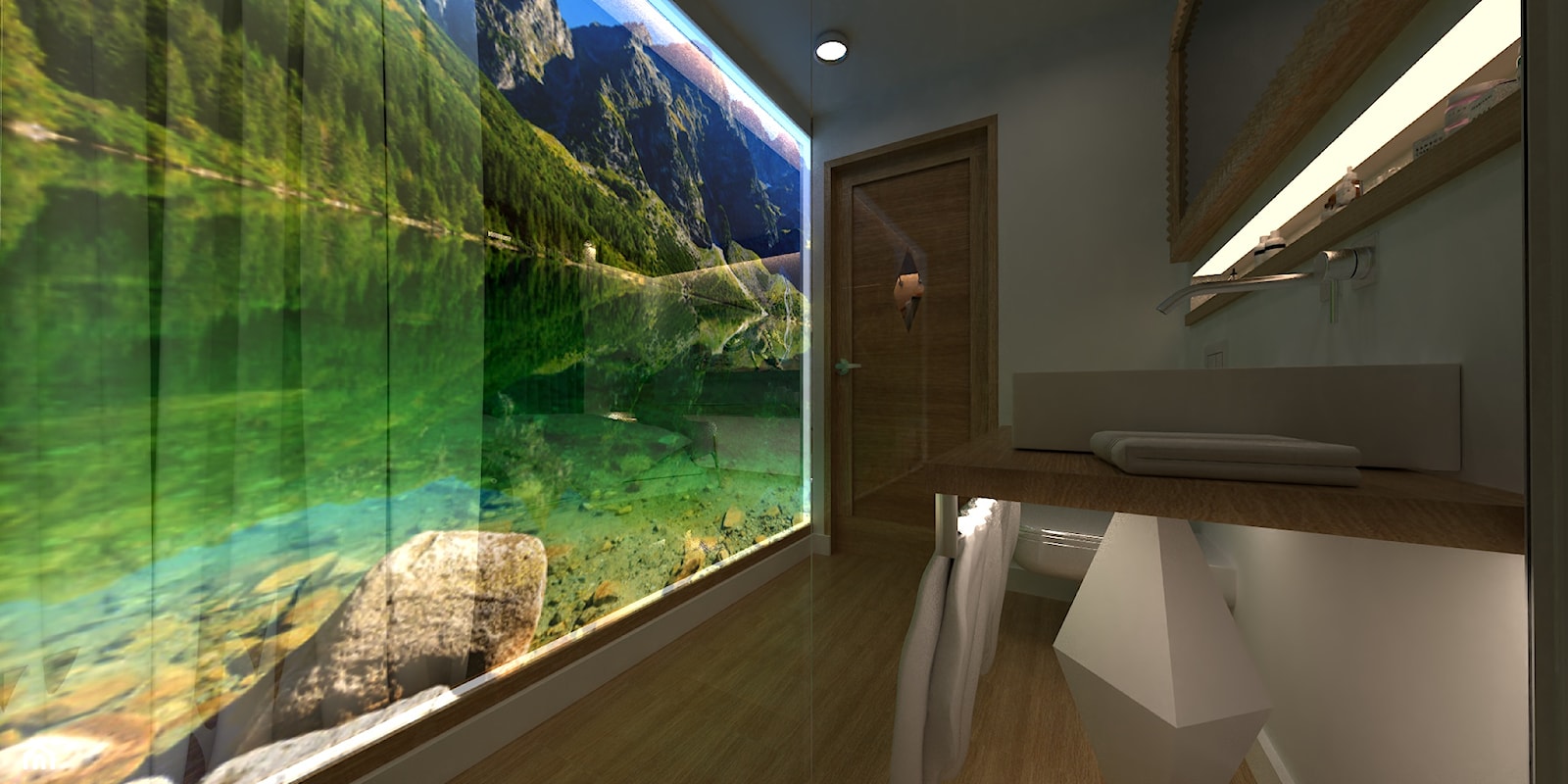 Projekt wnętrza apartamentu hotelowego ***** - Średnia bez okna z lustrem ze szkłem na ścianie z punktowym oświetleniem łazienka, styl tradycyjny - zdjęcie od Ksiestwo Goralskie Design - Homebook