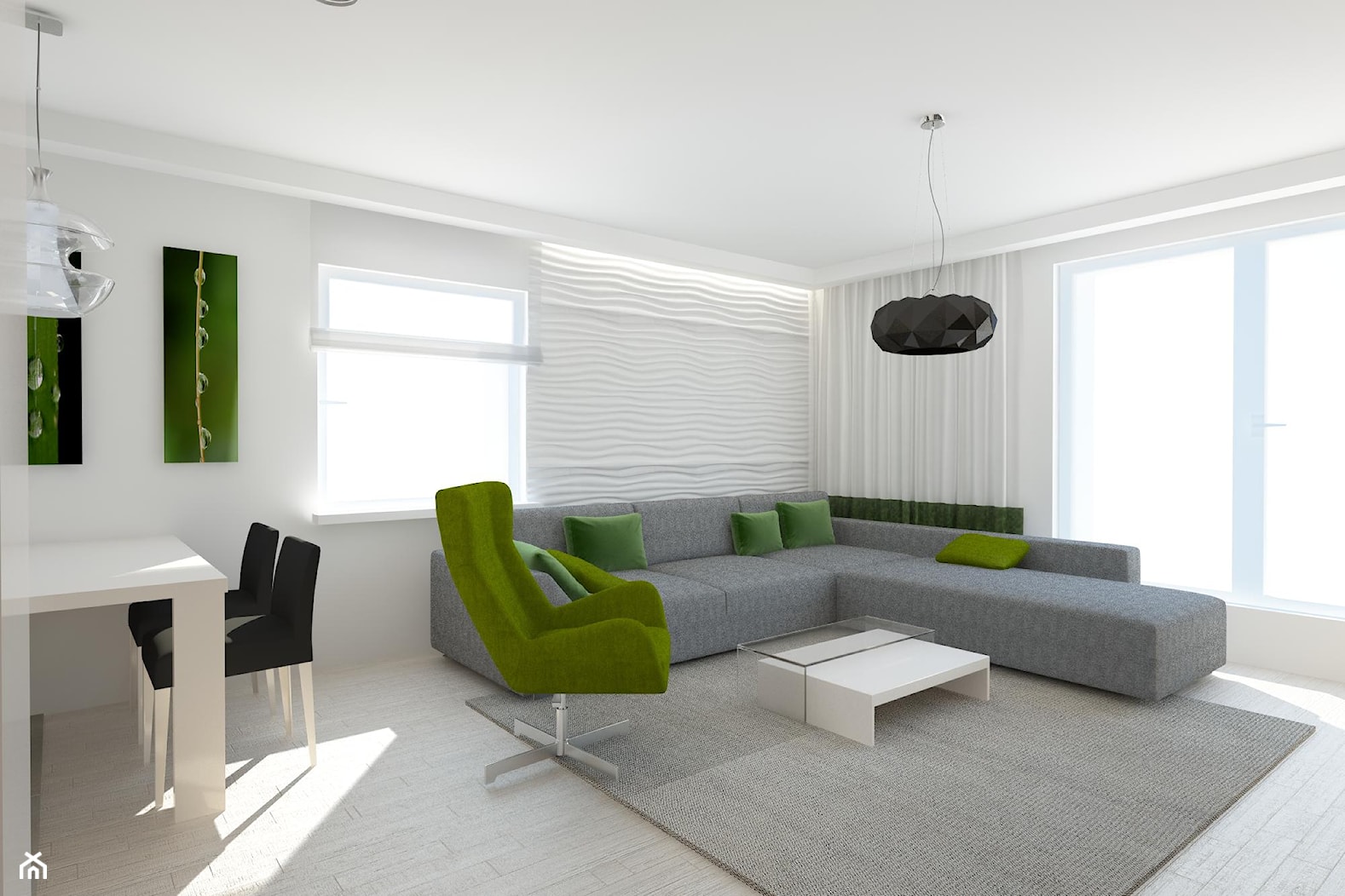 Szare mieszkanie z zielonymi akcentami - Salon, styl nowoczesny - zdjęcie od OK form Projektowanie wnętrz - Homebook