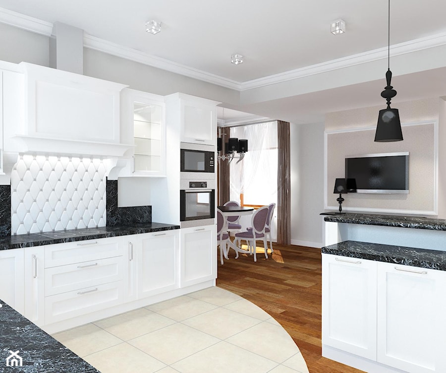 Kuchnia, jadalnia, salon glamur - Kuchnia, styl glamour - zdjęcie od OK form Projektowanie wnętrz