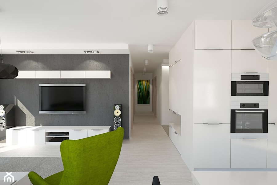 Szare mieszkanie z zielonymi akcentami - Salon, styl nowoczesny - zdjęcie od OK form Projektowanie wnętrz