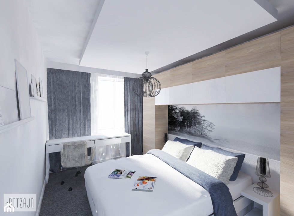 Wnętrze w styu eleganckiej nowoczesności - Średnia biała szara z biurkiem sypialnia - zdjęcie od Interiors Poland - Homebook
