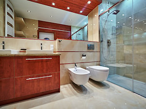 Nadmorski styl - Individual - Średnia bez okna z lustrem z dwoma umywalkami z punktowym oświetleniem łazienka - zdjęcie od Interiors Poland