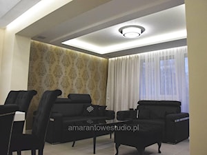 Nasze realizacje - Średni beżowy żółty salon z jadalnią - zdjęcie od Projektowanie wnętrz Białystok - AMarantowe Studio