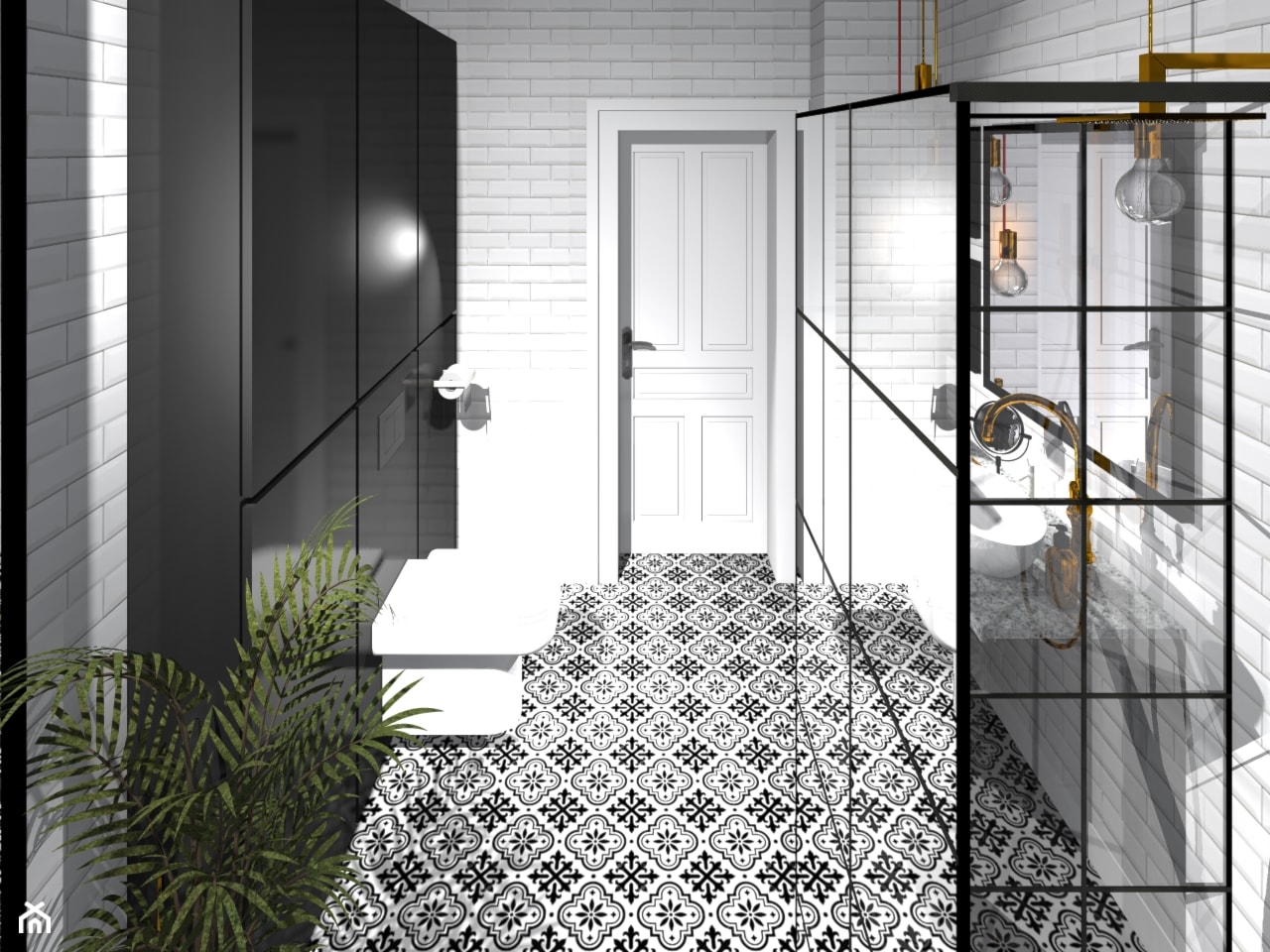 Stylowa biało-czarna łazienka w industrialnym stylu - zdjęcie od MalgoWy Projektuje, arch. Małgorzata Wyrzykowska - Homebook