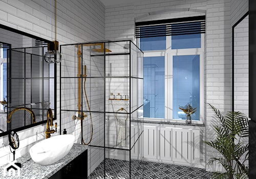 Stylowa biało-czarna łazienka w industrialnym stylu - zdjęcie od MalgoWy Projektuje, arch. Małgorzata Wyrzykowska