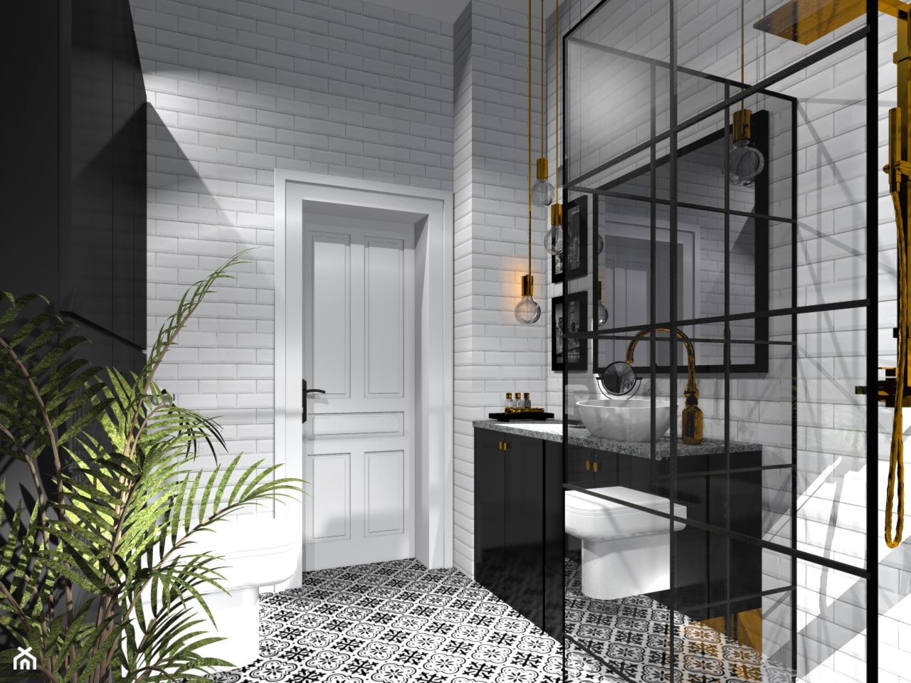Stylowa biało-czarna łazienka w industrialnym stylu - zdjęcie od MalgoWy Projektuje, arch. Małgorzata Wyrzykowska - Homebook