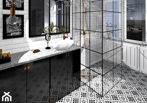 Stylowa biało-czarna łazienka w industrialnym stylu - zdjęcie od MalgoWy Projektuje, arch. Małgorzata Wyrzykowska