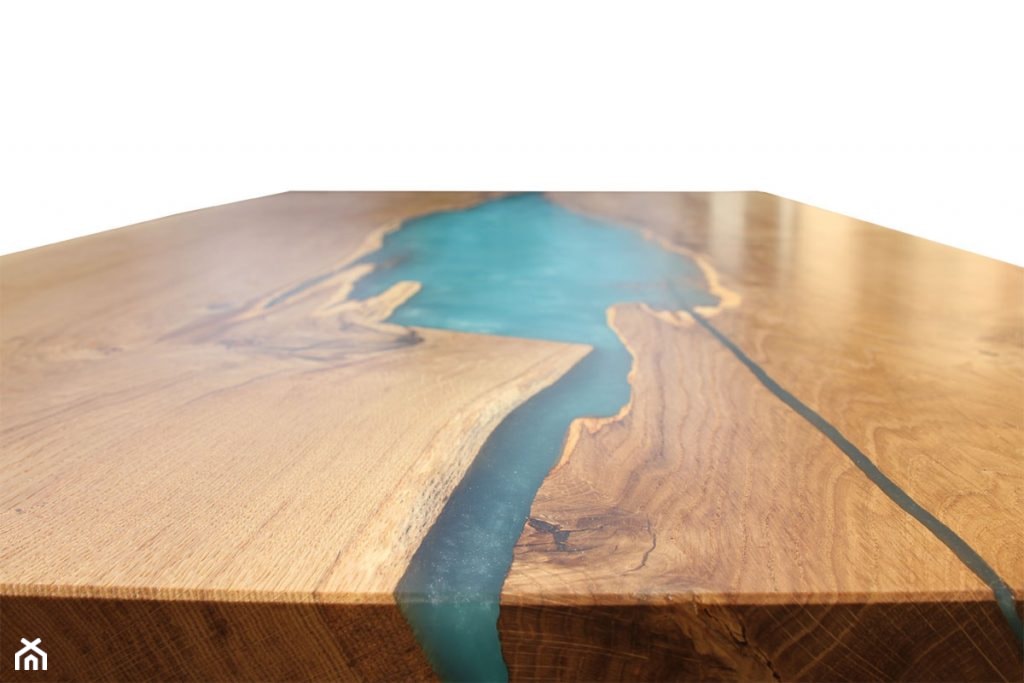 Stół dębowy z turkusową rzeką z żywicy - zdjęcie od SiGFurniture - Homebook