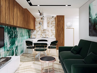 Ultra nowoczesny salon z zielonym akcentem 