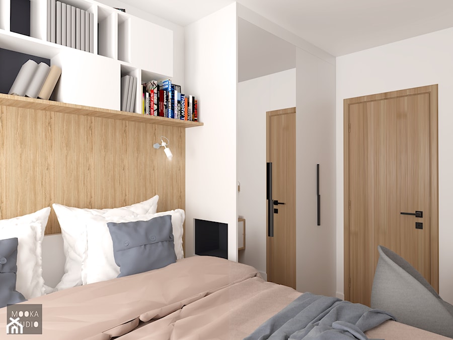 Mieszkanie w Warszawie - Mała biała z biurkiem sypialnia, styl skandynawski - zdjęcie od MOOKA Studio