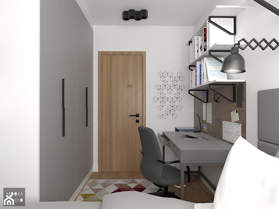 Mieszkanie w Warszawie - Mały biały pokój dziecka dla nastolatka dla chłopca, styl nowoczesny - zdjęcie od MOOKA Studio