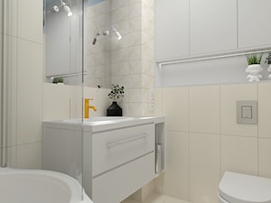 Z niebieskim akcentem - Mała bez okna z lustrem łazienka, styl nowoczesny - zdjęcie od MOOKA Studio