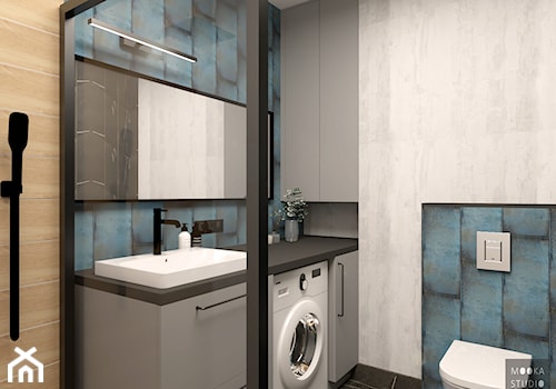 Ekstrawagancka Wola - Średnia bez okna z pralką / suszarką z lustrem łazienka, styl industrialny - zdjęcie od MOOKA Studio