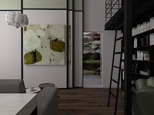 Mieszkanie w Warszawie - Średni szary salon z bibiloteczką, styl nowoczesny - zdjęcie od MOOKA Studio