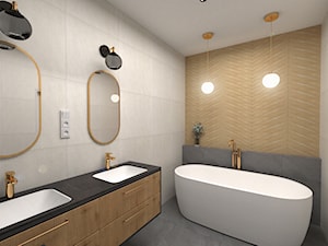 Białołęka - Mała bez okna z lustrem z dwoma umywalkami z punktowym oświetleniem łazienka, styl industrialny - zdjęcie od MOOKA Studio