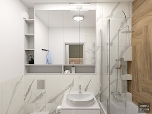 Wnętrze inspirowane naturą - Mała bez okna z lustrem łazienka, styl skandynawski - zdjęcie od MOOKA Studio