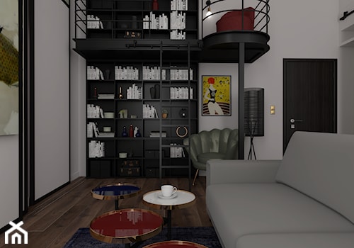 Mieszkanie w Warszawie - Średni biały czarny salon z bibiloteczką, styl nowoczesny - zdjęcie od MOOKA Studio