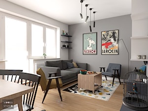 Mieszkanie w Warszawie - Średni biały szary salon z jadalnią, styl skandynawski - zdjęcie od MOOKA Studio