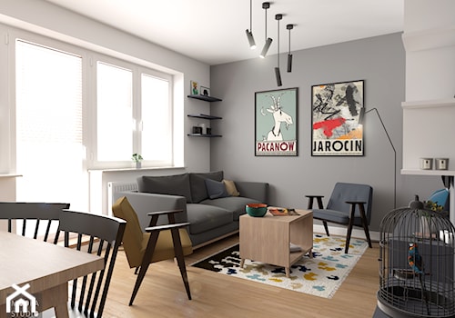 Mieszkanie w Warszawie - Średni biały szary salon z jadalnią, styl skandynawski - zdjęcie od MOOKA Studio