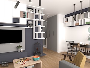Mieszkanie w Warszawie - Średni biały czarny salon z jadalnią, styl skandynawski - zdjęcie od MOOKA Studio