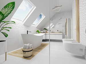 łazienka w bieli z elementami drewna - zdjęcie od QL Home
