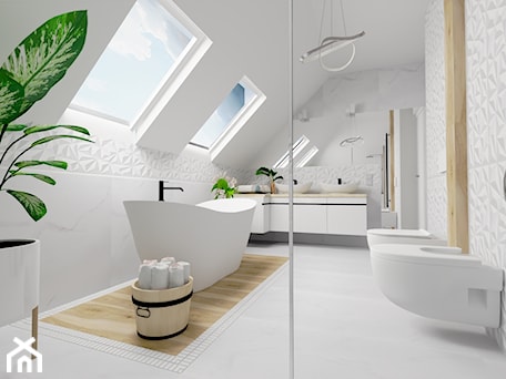 Aranżacje wnętrz - Łazienka: łazienka w bieli z elementami drewna - QL Home. Przeglądaj, dodawaj i zapisuj najlepsze zdjęcia, pomysły i inspiracje designerskie. W bazie mamy już prawie milion fotografii!