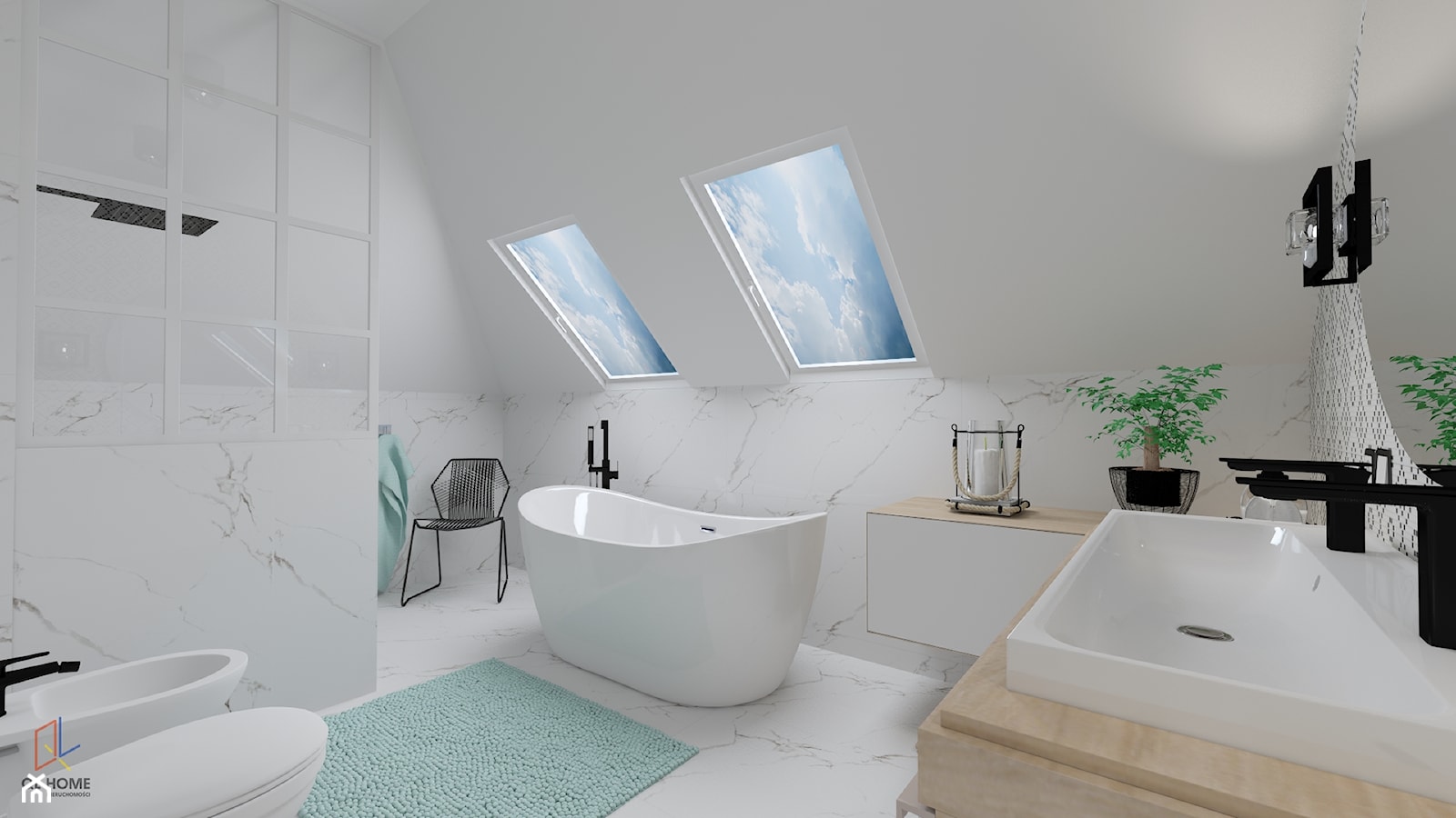 Łazienka w bieli ze skosami - zdjęcie od QL Home - Homebook
