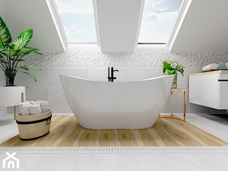 Aranżacje wnętrz - Łazienka: łazienka w bieli z elementami drewna - QL Home. Przeglądaj, dodawaj i zapisuj najlepsze zdjęcia, pomysły i inspiracje designerskie. W bazie mamy już prawie milion fotografii!