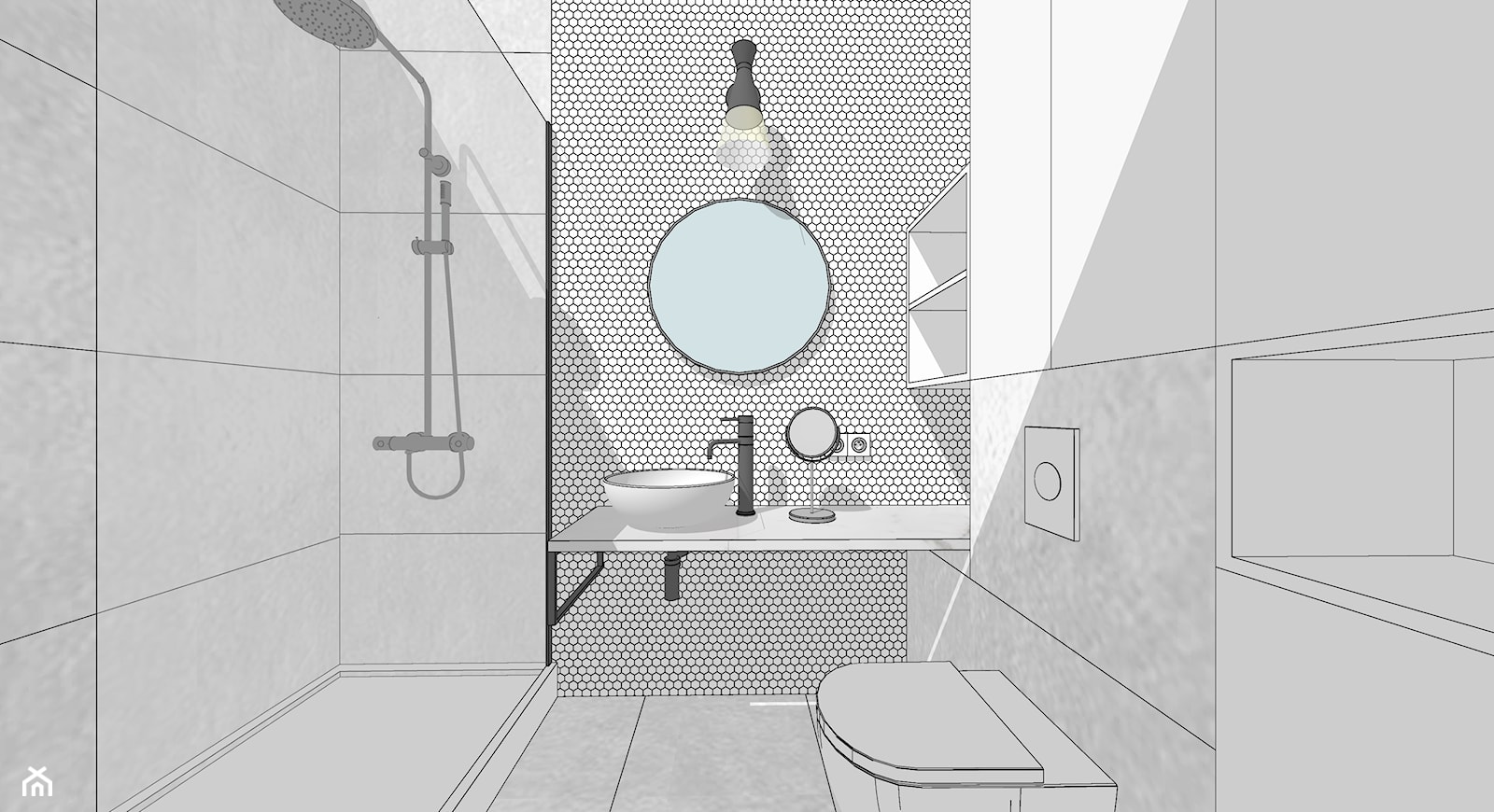projekt wnętrza łazienki z dekoracją w tle - zdjęcie od Studio Nastroje Agnieszka Szefler - Homebook