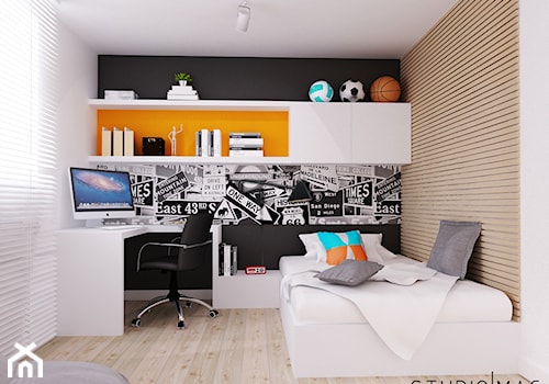 PROJEKT MIESZKANIA 55 m2 - Średni biały czarny pokój dziecka dla nastolatka dla chłopca, styl nowoc ... - zdjęcie od STUDIO MAC