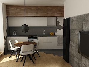 Concrete Space - Średnia otwarta z salonem z kamiennym blatem biała czarna z zabudowaną lodówką z podblatowym zlewozmywakiem kuchnia jednorzędowa z oknem - zdjęcie od URBAN DESIGN WARSAW