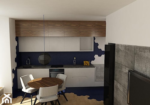 Concrete Space - Średnia otwarta z salonem z kamiennym blatem czarna szara z zabudowaną lodówką z podblatowym zlewozmywakiem kuchnia jednorzędowa z oknem - zdjęcie od URBAN DESIGN WARSAW