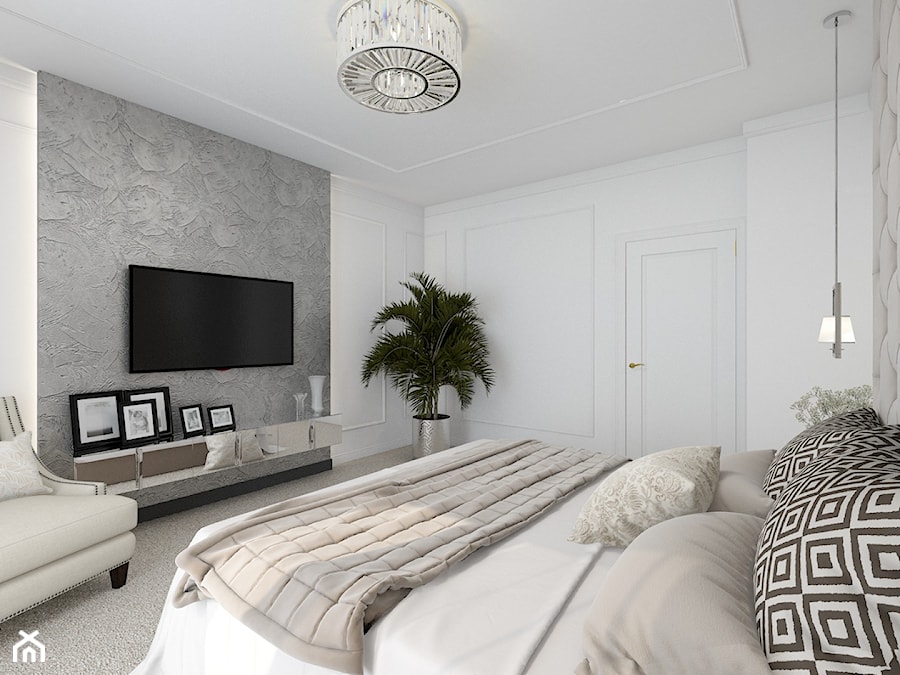 Średnia biała szara sypialnia, styl glamour - zdjęcie od kameleonczestochowa
