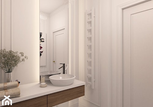 Mała bez okna z lustrem z marmurową podłogą łazienka, styl prowansalski - zdjęcie od kameleonczestochowa