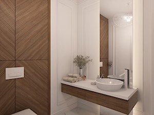 Mała bez okna z lustrem z marmurową podłogą łazienka, styl glamour - zdjęcie od kameleonczestochowa