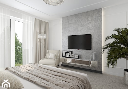 Średnia biała szara sypialnia, styl glamour - zdjęcie od kameleonczestochowa