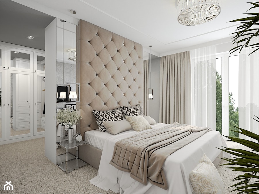 Średnia biała czarna sypialnia, styl glamour - zdjęcie od kameleonczestochowa