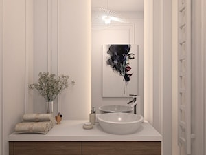 Mała bez okna z lustrem z marmurową podłogą łazienka, styl glamour - zdjęcie od kameleonczestochowa