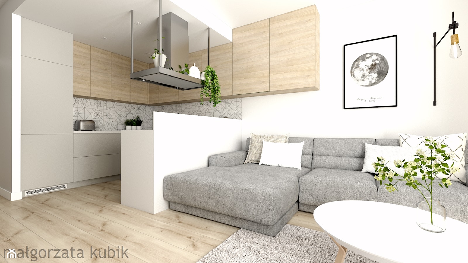 Koninko - mieszkanie - Średni biały szary salon z kuchnią, styl skandynawski - zdjęcie od Malgorzata Kubik - Homebook