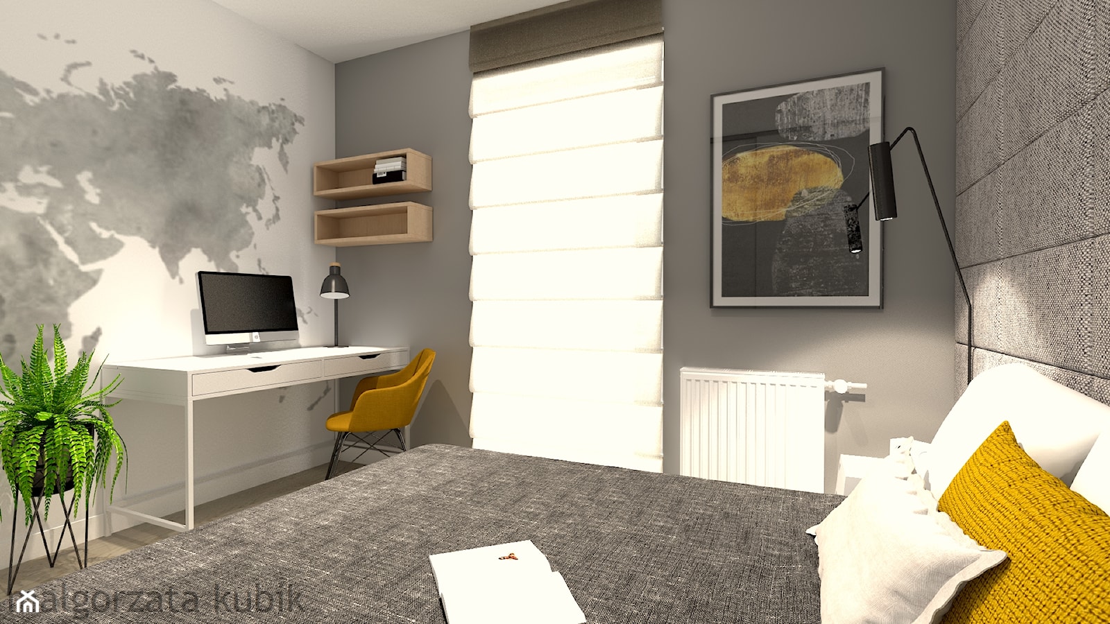 Sypialnia szarość-biel-drewno - zdjęcie od Malgorzata Kubik - Homebook