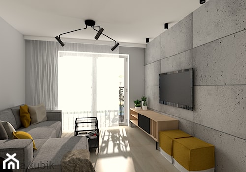 Salon beton-biel-czerń-drewno - zdjęcie od Malgorzata Kubik